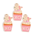 Pink cupcake enamel charm with XO lettering and gold edges for jewelry making - XO Letter Cupcake Style (px1244-53)