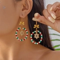 Christmas beaded hoop earrings with gold snowflake charm and festive red green crystals - Christmas Snowflake Pendant Wreath Style (ER25Y0459-3)