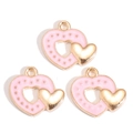Three pieces of pink enamel heart charms with gold finish for DIY jewelry crafting - Pale Pink Polka Dot Overlap Heart (px1244-56)