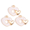 Three white enamel heart charms with gold accents for DIY jewelry making and earrings - White Dot Overlap Heart (px1244-57)