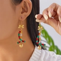 Christmas beaded earrings with red green spiral beads and a gold bow detail - Spiral Red and Green Beads - Gold Ball Style (ER25Y0459-1)