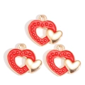 Red enamel heart charm with gold polka dots and a small accent heart for DIY jewelry - Red Polka Dot Stacked Heart Style (px1244-58)