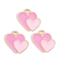 Pink heart enamel charms in gold alloy finish for DIY earrings and bracelet jewelry making - Pink Double Heart Layered Style (px1244-60)