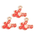 Three red enamel 'Love' charms with pink heart in gold finish for DIY jewelry - Red Love Handwritten Style (px1244-61)