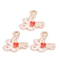 Three gold-plated Love charms with red enamel hearts for DIY jewelry making - White Enamel Love Heart Style (px1244-62)