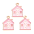 Pink heart house alloy charms with golden metal edges for DIY jewelry making - Pink Heart House Style (px1244-63)