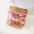 Five-piece Valentine's Day pink stretch bracelet set with love charms on card - Pink White Gold Envelope Heart Style (BR25Y0720-1)