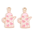 Pink heart enamel kettle charms for DIY jewelry making in a pair of alloy pendants - Pink Heart Kettle Style (px1244-67)