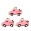 Pink enamel heart delivery truck pendant DIY jewelry accessory in gold metal finish - Pink Mini Truck Shape Pendant (px1244-69)