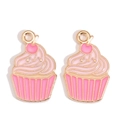 Pink cupcake alloy pendants with drip oil enamel and cherry patterns for DIY jewelry - Pink Cupcake Style (px1244-70)