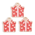 Three red heart-patterned gift box charms with pink bows for DIY jewelry making - Red Heart Gift Box Style (px1244-72)
