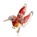 Macro view of hummingbird brooch with gradient enamel wings and crystal rhinestones - Red Orange Gradient Enamel Rhinestone Hummingbird Style (16XZ111B0)