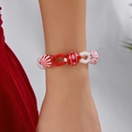 Kerst kralenarmband met rood-witte patronen van elanden en delicate sneeuwvlokken - Armband Rood (BR25Y0703-1)