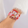 Ensemble de bracelets multicouches roses et rouges avec breloques XOXO et cœur - Taille US 6