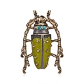 Detail of vintage beetle brooch with green enamel wings and sparkling rhinestones - Olive Green Enamel Retro Longhorn Beetle Style (BC18Y0225)