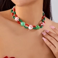 Kerst kralenketting set met rood groene en witte kralen met rendierpatroon - Halsketting Veelkleurig (NC25Y0931-3)