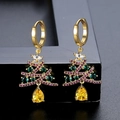 Orecchini ad albero di Natale con strass colorati e ganci placcati in oro - Zircone Giallo Albero di Natale