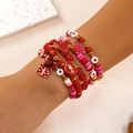 Rode hart armband set van polymeerklei met vijf lagen en schattige liefde bedeltjes - Rode Lippen Geschenkdoos Hart Stijl (BR25Y0771)