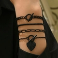 Multi-layer black chain bracelet set with heart pendant and OT toggle clasp - 4-Piece Black Chain Bracelet Set (BR26Y0046)