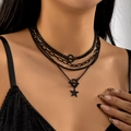 Multilayer black necklace set with star pendant and OT toggle clasp for women - Black Star Pendant Layered Necklace (NC25Y1042-2)