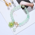 Sweet light green beaded daisy bracelet with floral crystals and golden charm - Light Green Daisy (BR22Y0142-4)