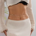 Set de tres cadenas de cintura en capas con lentejuelas doradas y cuentas para mujer - Estilo Multicapa de Cuentas Perlas y Disco de Metal (#1BJ25Y0002-1)