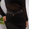 Double-layered gold waist chain with white pearls and detailed starfish pendant - Double Layer Pearl Starfish Style (BJ25Y0082)