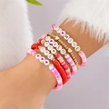 Rosa Herz-Charm-Armband-Set mit BE MINE und LOVE Buchstaben-Perlen - 5-teiliges BE MINE Buchstabe Herz Stil (BR25Y0733-9)