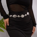 Ethnic style layered silver waist chain with vintage sunburst engraved metal discs - Vintage Carved Round Medal Style (BJ25Y0100-1) / Antique Silver
