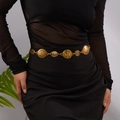 Boho style multi-layered belly chain with vintage gold engraved metal discs and sequins - Vintage Carved Round Medal Style (BJ25Y0100-2) / Antique Gold