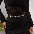 Silver waist chain with white butterfly charms and sparkling rhinestones on black dress - White Butterfly Rhinestone Style (XP25Y0074-2)