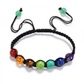 Handmade braided black cord seven chakra natural stone bead bracelet with adjustable closure - Energy Bead Woven Style / 7 Chakra/Black Woven Rope