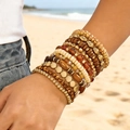 Bohemian multi-layer stretch bead bracelet set in earthy brown and ivory wood and resin - Style 3 / 11 Pack