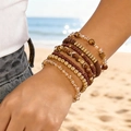 Bohemian elastic beaded bracelet set featuring coffee brown and gold tones for women - Style 6
