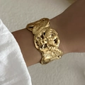 Golden wide open cuff bracelet featuring a detailed vintage bee relief for women - Bee Hollow Out (BR25Y0786)