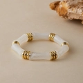 Modern white marble acrylic bamboo joint bracelet with gold metal threaded accents - White Marble (AB0070-1)