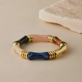 Bamboo-style acrylic bead bracelet with colorful resin segments and golden spacers - Mixed Multicolor Marble (AB0070-12)