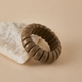 Close-up of a Maillard-style elastic beaded bracelet with smooth resin segments on mineral stone - Dark Olive Green (AB0068-4)