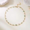 Collier double épaisseur doré avec pierres naturelles vertes et design minimaliste - Collier Double Couche de Perles en Acier Inoxydable et Pierre Naturelle Verte