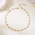 Collier double rang en acier inoxydable doré avec pierres naturelles violettes - Collier Double Couche de Perles en Acier Inoxydable et Pierre Naturelle Violette
