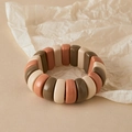 Detail of beaded elastic bracelet featuring Morandi tones of beige, brick red, and brown - Morandi Mixed Color Block (AB0068-7)