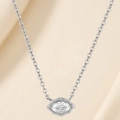 Elegant silver necklace with marquise-cut zircon in eye-shaped geometric pendant - Oval Style (Silver Color)