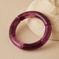 Donkerpaarse acryl elastische armband met marmeren textuur en gebogen buisontwerp retro - Paars Marmer (AB0078-8)