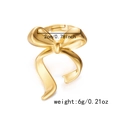 Adjustable golden bow ring with 3D ribbon design and 2cm width dimension - Wrapped Ribbon Bow Style (RI25Y0157-7)