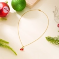Collier doré avec pendentif cerise rouge et petite feuille verte pour cadeau de Noël - Mini Cerise Délicate (NC25Y1127)