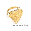 Adjustable golden heart ring with textured finish and size dimensions in centimeters - Granular Texture Heart Style (RI25Y0159-3)