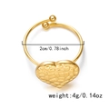 Adjustable golden stainless steel ring with textured heart charm and dual bead ends - Rock Texture Heart Pendant Style (RI25Y0159-5)