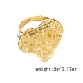 Adjustable golden heart ring with textured hammer pattern and minimalist finish - Folded Heart Style (RI25Y0159-6)