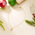 Collier bonhomme de neige en acier doré avec émail blanc et détail écharpe rouge - Bonhomme de Neige Avec Écharpe Rouge (NC25Y1137)