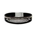 Bohemian multi-layer black bracelet with crystals and silver metal arrow accent - Black